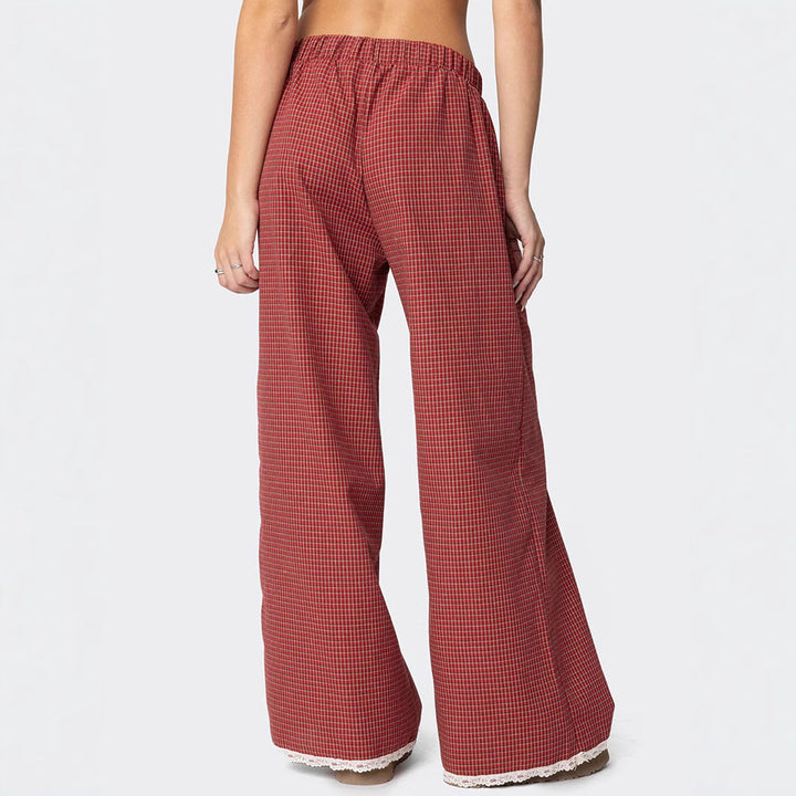 Damen Weit geschnittene Karohose mit Spitzendetails Echo Archiv