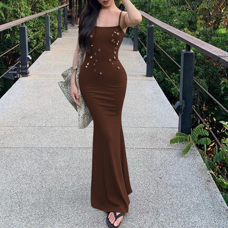 Damen figurbetontes Maxikleid mit schickem Spaghettiträger-Design und elegantem Glitzerakzent Echo Archiv