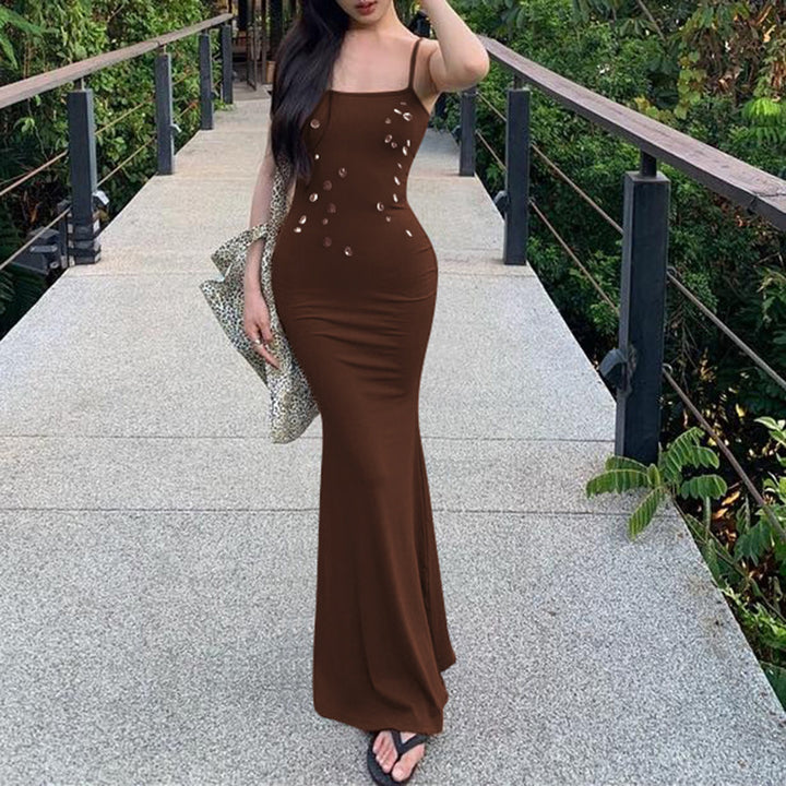 Damen figurbetontes Maxikleid mit schickem Spaghettiträger-Design und elegantem Glitzerakzent Echo Archiv
