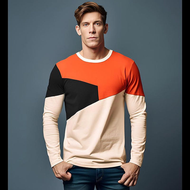 Herren Langarm T-Shirt mit modernem Farbblockdesign Echoarchiv