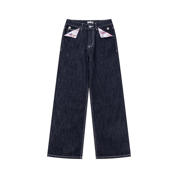 Damen Weite High‑Waist-Jeans im Palazzo-Schnitt mit Ziernaht und Blumen-Taschenfutter Echoarchiv