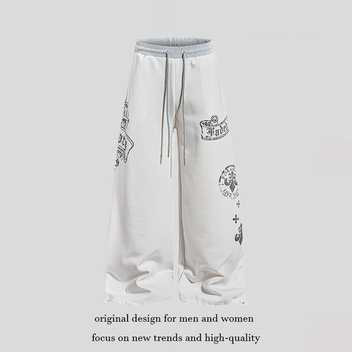 Damen Extraweite Palazzo-Sweathose mit Komfortbund, Kordelzug und großflächigem Print Echoarchiv