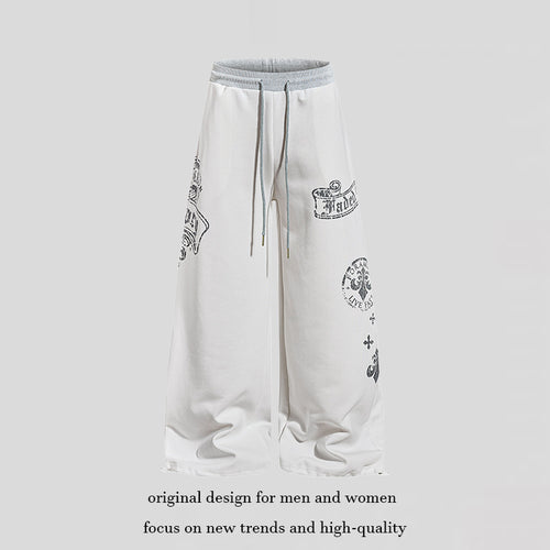 Damen Extraweite Palazzo-Sweathose mit Komfortbund, Kordelzug und großflächigem Print Echoarchiv