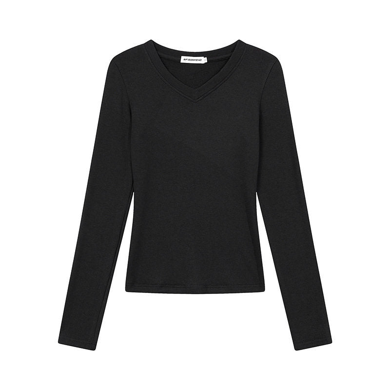Damen Langarmshirt mit V-Ausschnitt und tailliertem Slim-Fit Echoarchiv