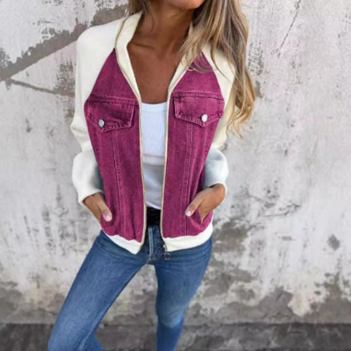 Damen nan Sweat-Jeans-Bomberjacke mit Raglanärmeln Brustklappen und Reißverschluss Echo Archiv