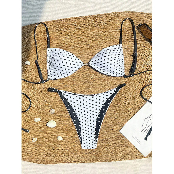 Damen Triangel-Bikini mit kontrastierenden Punkten und verstellbaren Trägern Echo Archiv