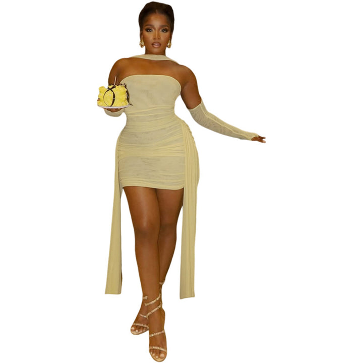 Damen Elegantes Minikleid mit raffinierten Rüschen und transparenten Ärmeln Echo Archiv