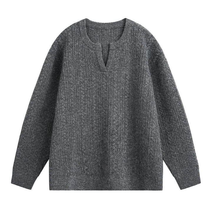 Unisex Relaxed-Fit Strickpullover mit Rundhalsausschnitt und V‑Schlitz Echo Archiv