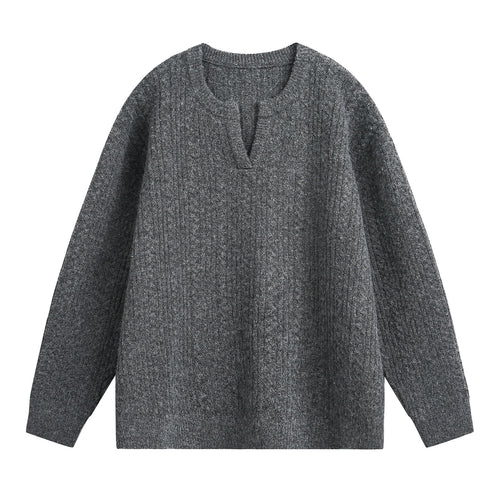 Unisex Relaxed-Fit Strickpullover mit Rundhalsausschnitt und V‑Schlitz Echo Archiv