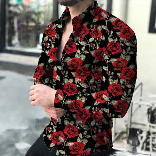Herren Hemd mit floralen Rosenmotiven Echoarchiv