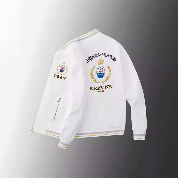 Herren Stickdetail-Bomberjacke im Retro-Crest-Stil mit Emblemstickerei und Reißverschluss-Ärmeltasche Echoarchiv