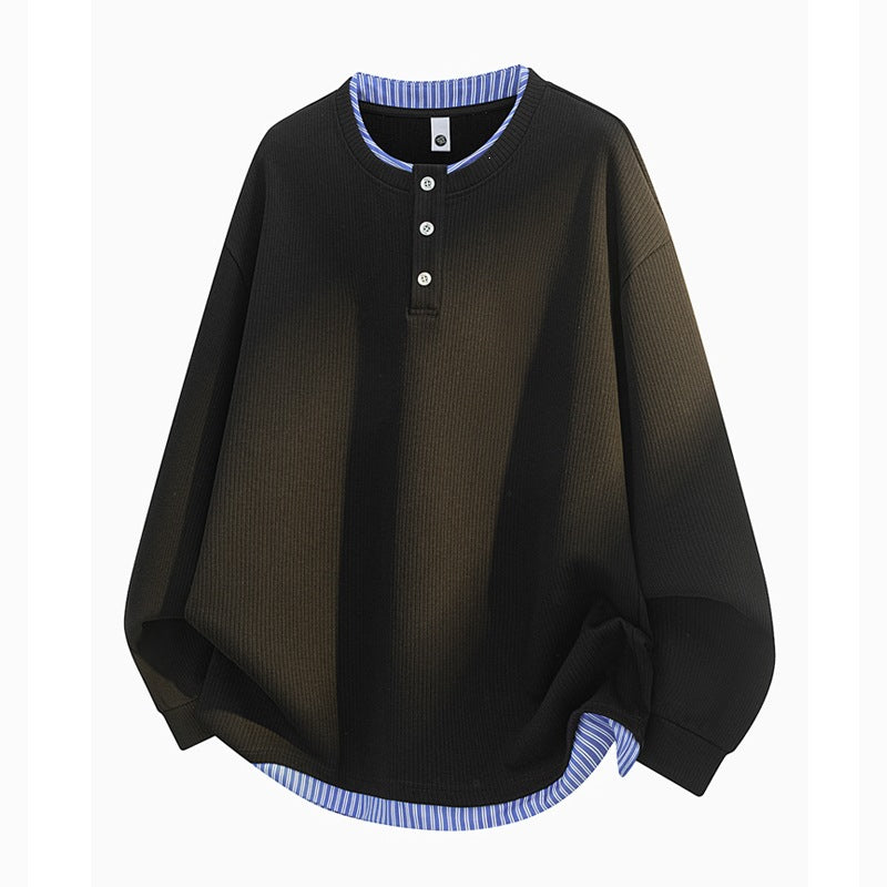 Unisex Oversize Henley-Langarmshirt mit Rippenstruktur und Einsatzlayer Echoarchiv