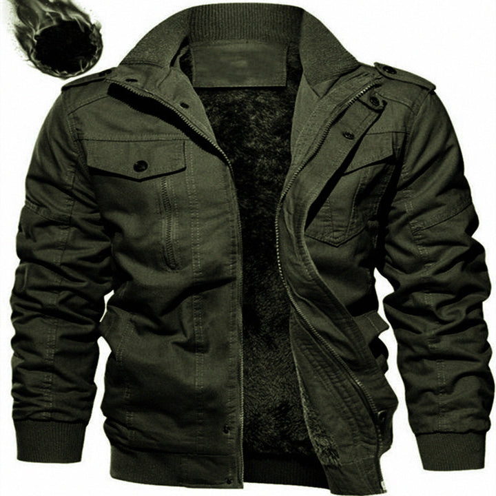 Herren Gefütterte Canvas-Fieldjacke mit Teddyfutter und Schulterklappen Echoarchiv