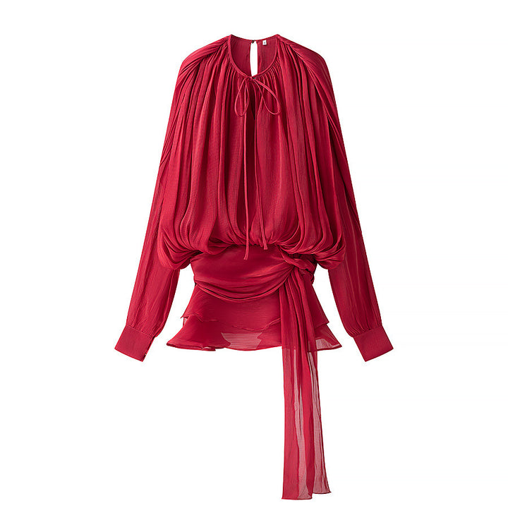 Damen nan luftiges Chiffon-Wickelblusen-Set mit Schärpe und Lagen-Shorts Echo Archiv