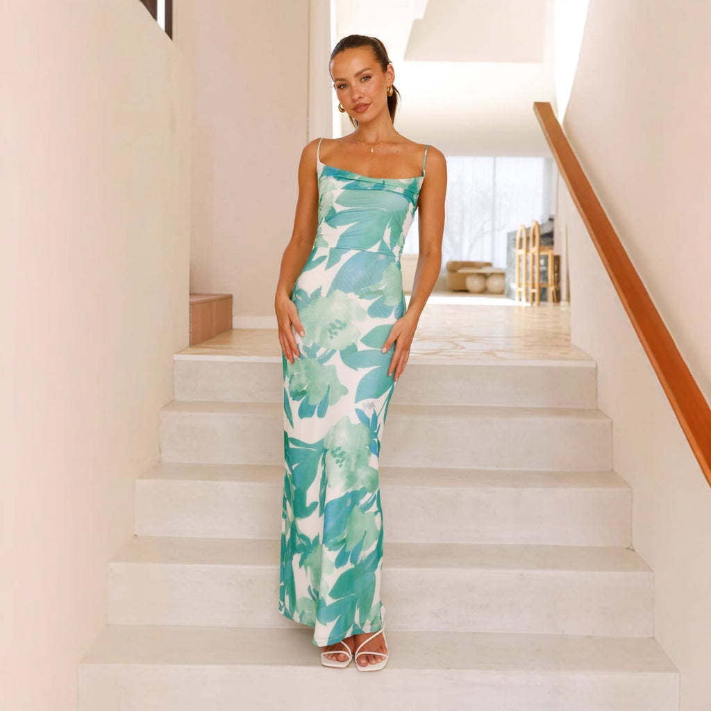Damen Ärmelloses Maxikleid mit Floralem Print und Elastischer Korsett-Taille Echoarchiv