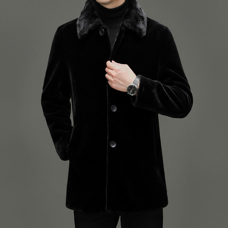 Herren modischer Oversized-Mantel mit elegantem Kunstfellkragen Echoarchiv