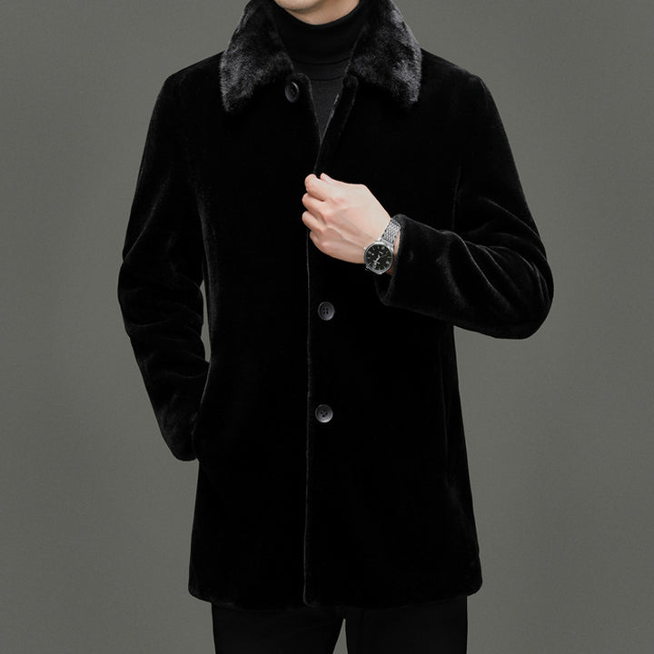Herren modischer Oversized-Mantel mit elegantem Kunstfellkragen Echoarchiv