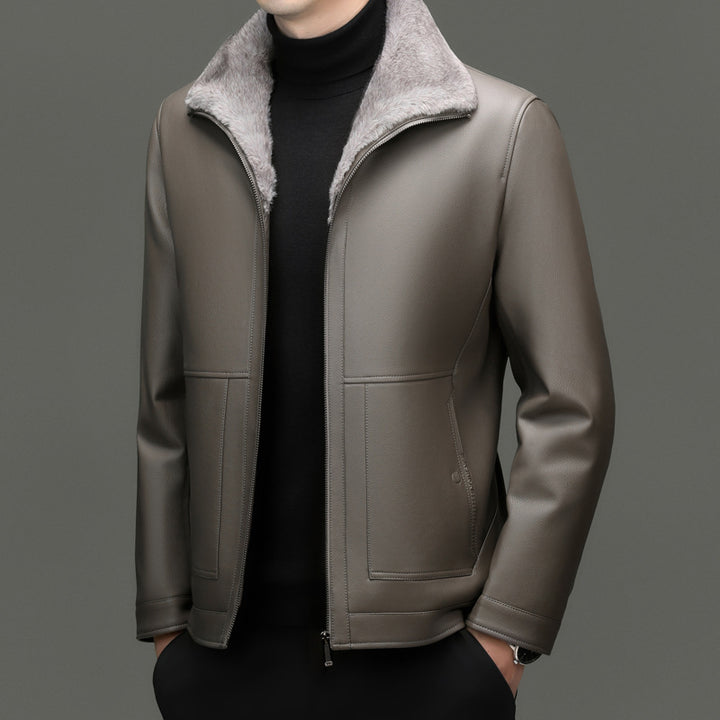 Herren Lederimitatjacke mit Teddyfellkragen und wärmendem Thermofutter Echo Archiv