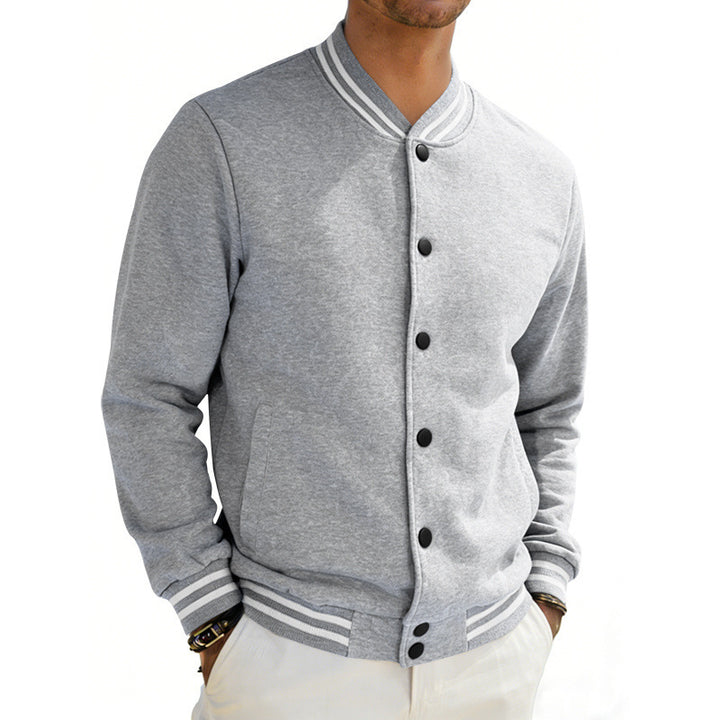 Herren Varsity-Bomberjacke aus Sweat mit gestreiftem Rippkragen – Brevano