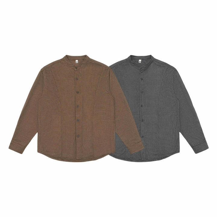 Unisex Oversize-Hemdjacke mit Stehkragen, Glencheckmuster und gerundetem Saum Echoarchiv