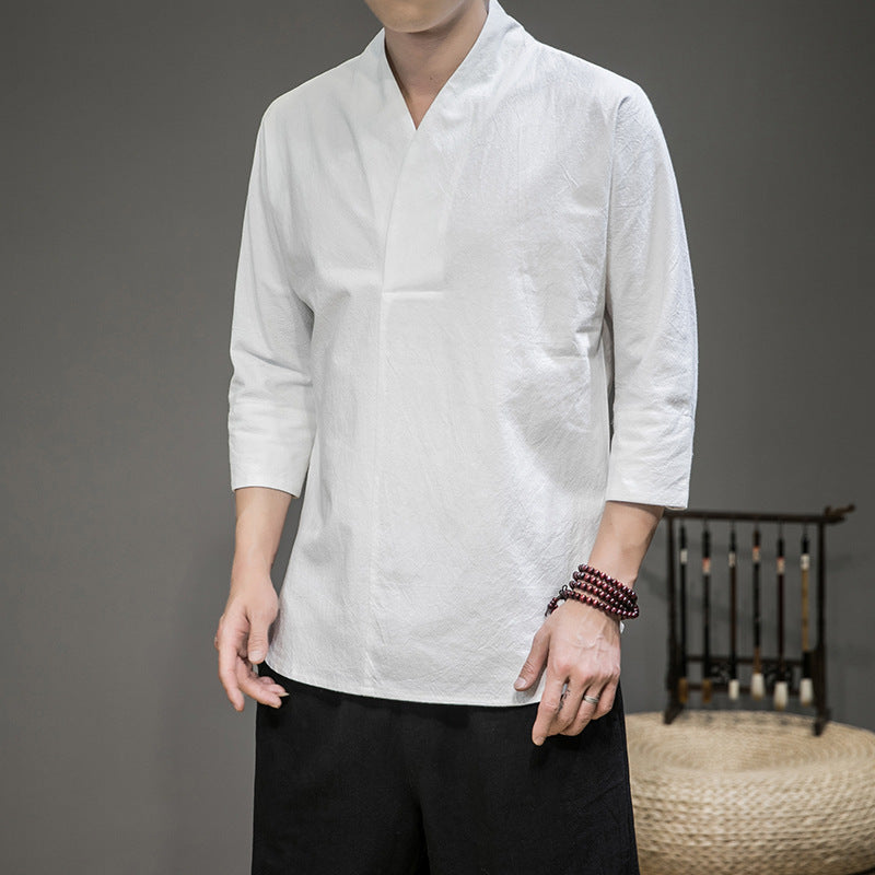 Herren nan modern geschnittene Kimono-Hemdjacke mit V-Kragen und 3/4-Ärmeln Echo Archiv