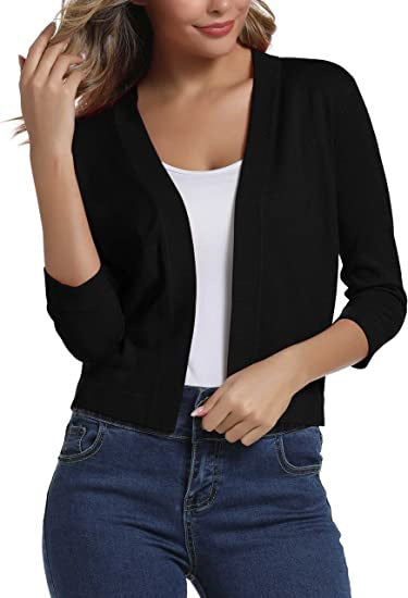Damen nan offener Kurzcardigan mit dreiviertelärmeln und elastischem Saum Echo Archiv