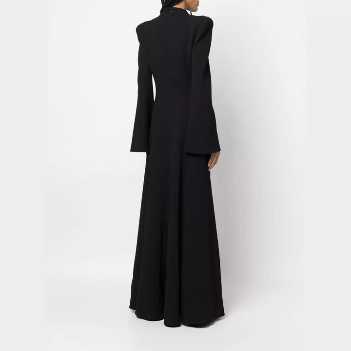 Damen Maxikleid im Blazerstil mit markanten Schulterpolstern, taillierter Silhouette und hohem Beinschlitz Echoarchiv