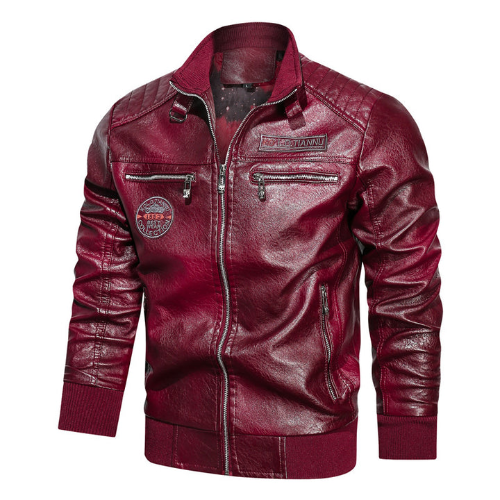Herren Kunstleder-Bomberjacke im Vintage-Pilotblouson-Stil mit gesteppter Schulterpartie und Reißverschlusstaschen – Brevano