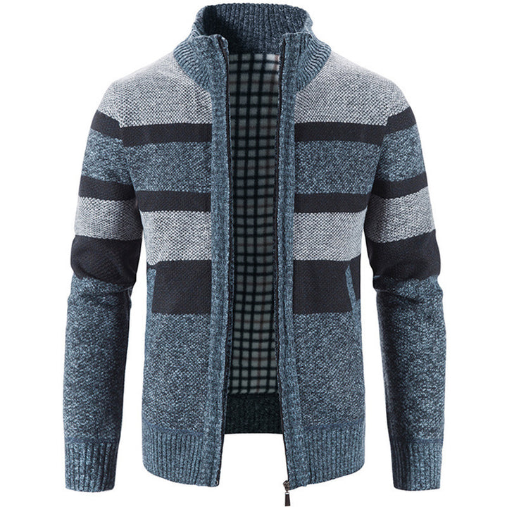 Herren Strickjacke mit hohem Kragen und kontrastierenden Mustern Echoarchiv