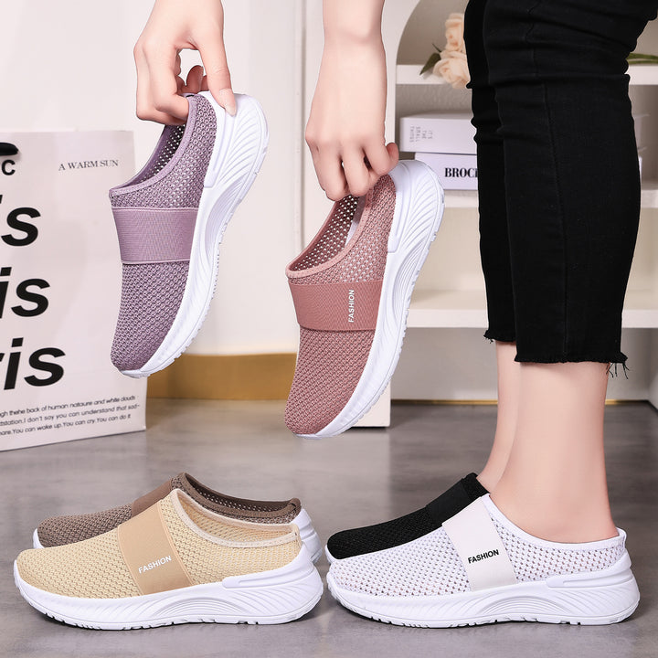 Damen nan atmungsaktive Strick-Slipper mit elastischem Mittelriemen und stoßabsorbierender Wellenlaufsohle Echo Archiv