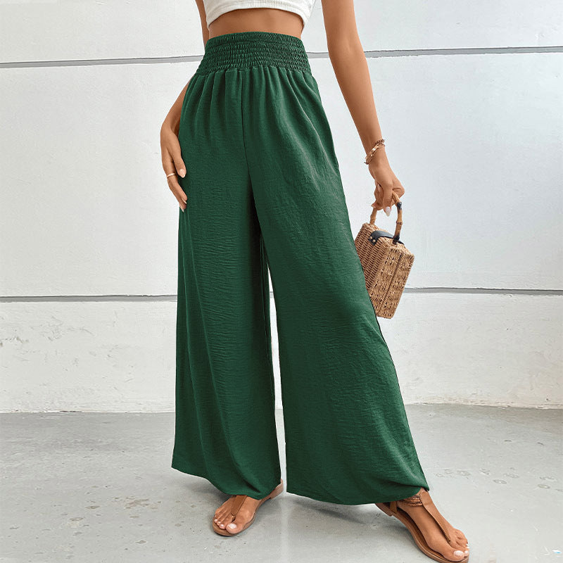 Damen Palazzo-Hose mit hohem, elastischem Rüschenbund und Eingrifftaschen – Avélisse