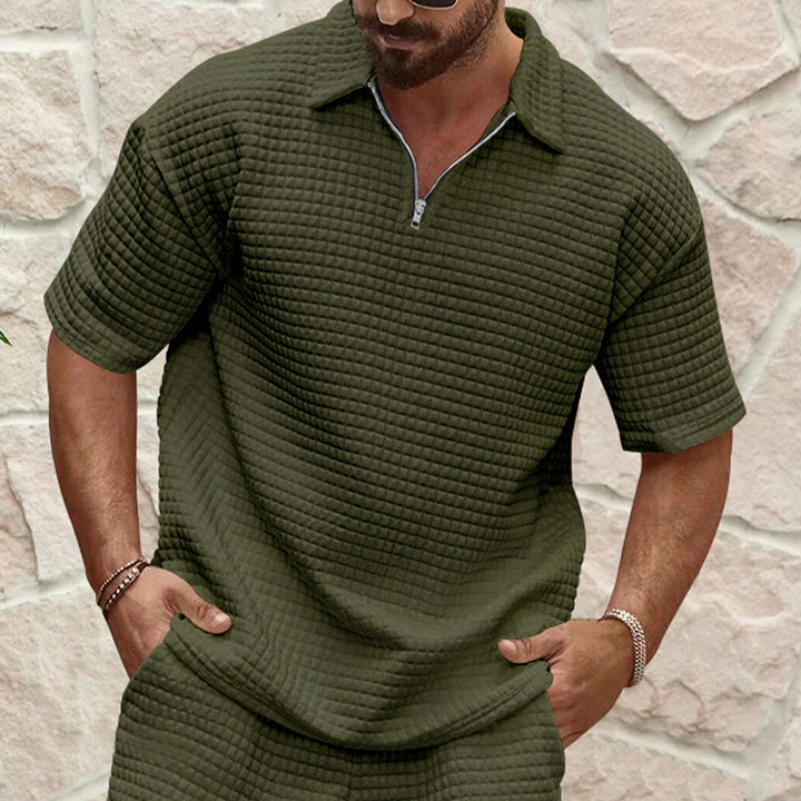 Herren lässiges Poloshirt mit strukturiertem Obermaterial und Kurzreißverschluss Echoarchiv