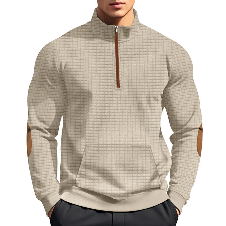 Herren nan gestepptes Halfzip-Sweatshirt mit Stehkragen, Kängurutasche und Kunstleder-Ellenbogenpatches Echo Archiv