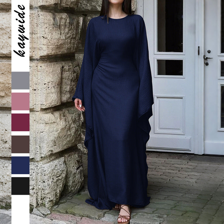 Damen nan fließendes Maxikleid mit weiten drapierten Ärmeln aus Viskosemix Echo Archiv