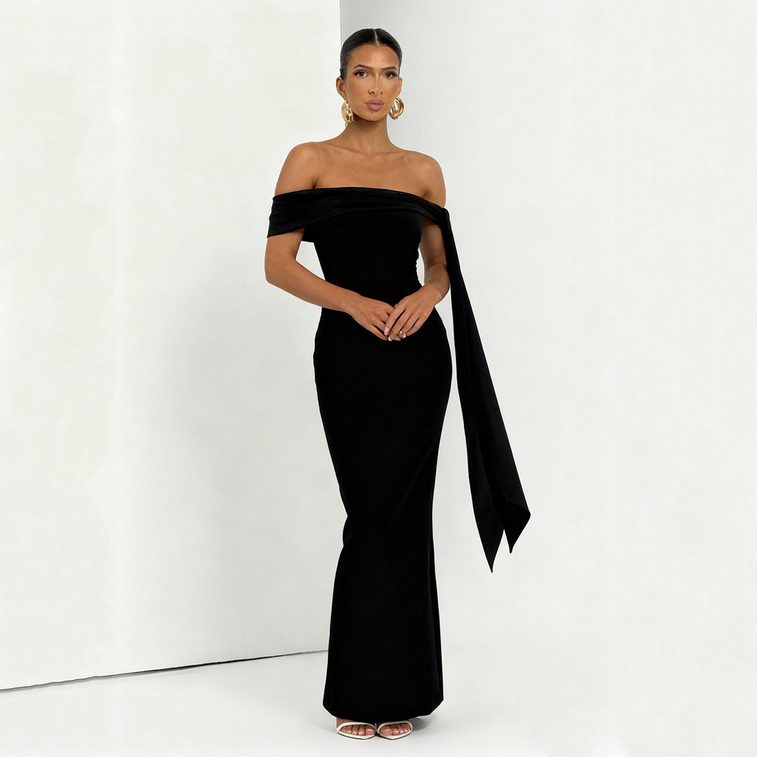 Damen Off-Shoulder Maxikleid mit eleganter Schleifenverzierung Echo Archiv