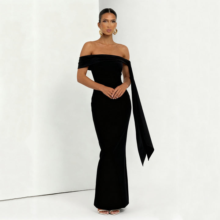 Damen Off-Shoulder Maxikleid mit eleganter Schleifenverzierung Echo Archiv