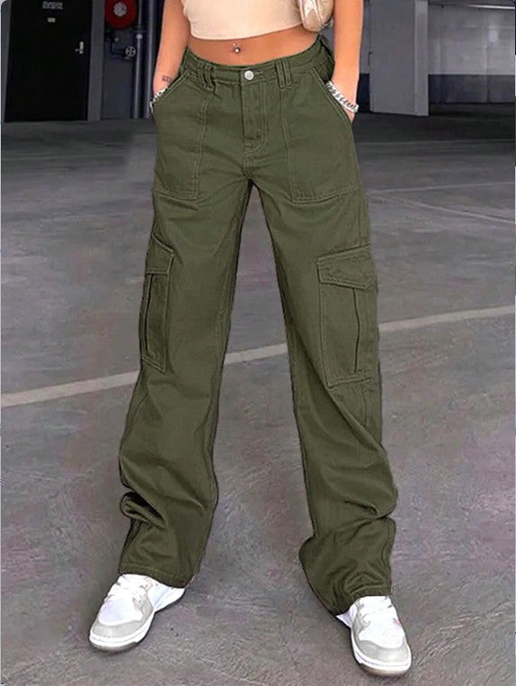 Damen Cargo-Hose mit weitem Bein, hoher Taille und Utility-Taschen Echo Archiv
