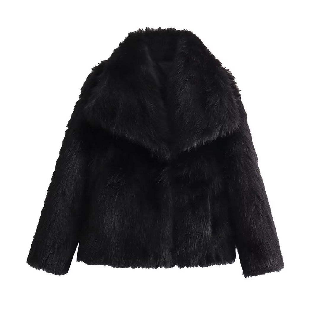Damen Kurzboxy Kunstfelljacke mit breitem Schalkragen und langfaserigem Faux-Fur Echo Archiv