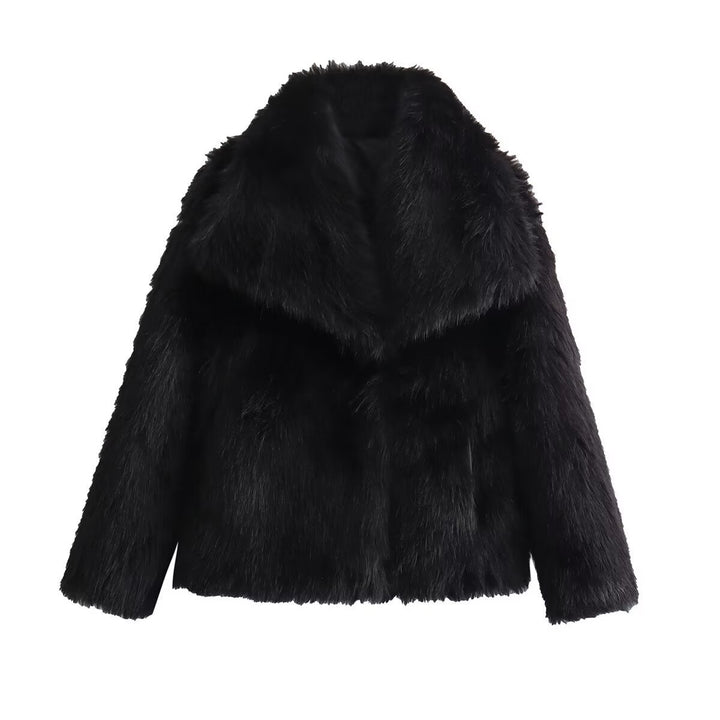 Damen Kurzboxy Kunstfelljacke mit breitem Schalkragen und langfaserigem Faux-Fur Echo Archiv