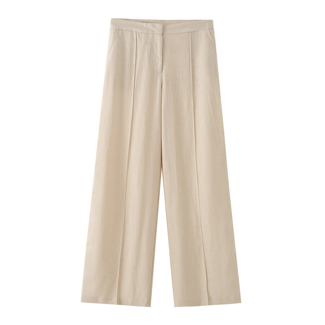 Damen Weit geschnittene Leinenhose mit Bügelfalte und hoher Taille Echo Archiv