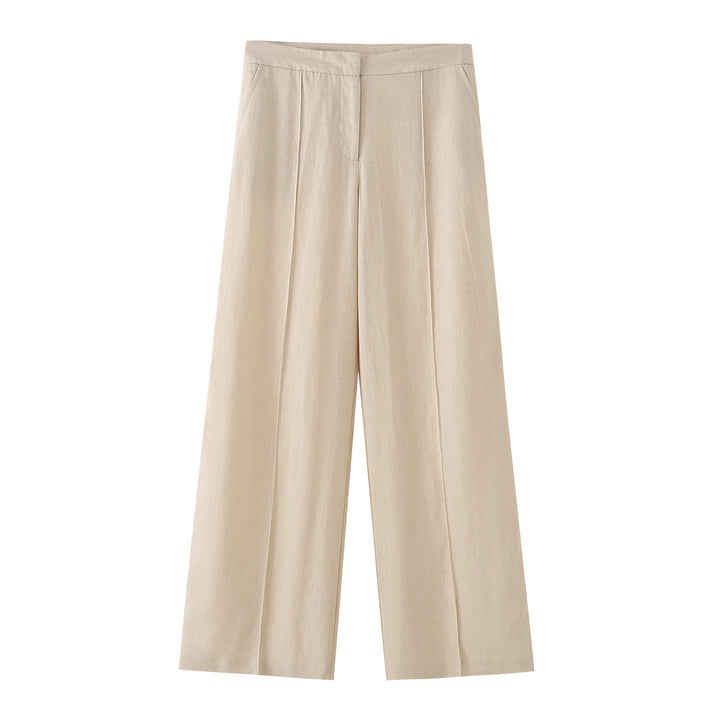 Damen Weit geschnittene Leinenhose mit Bügelfalte und hoher Taille Echo Archiv
