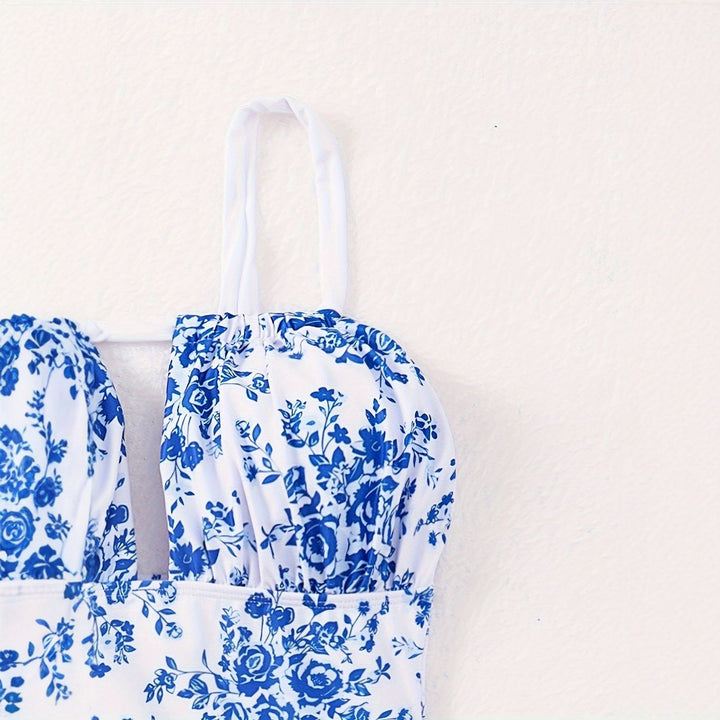 Damen Einteiliger Badeanzug mit floralem Design und tiefem V-Ausschnitt Echo Archiv