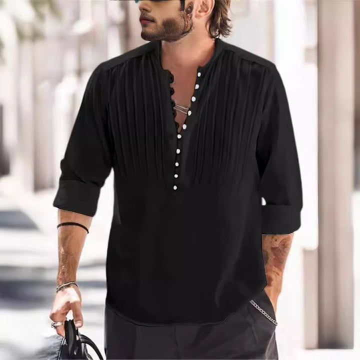 Herren Langarmshirt mit feinen Falten und Knopfleiste Echoarchiv