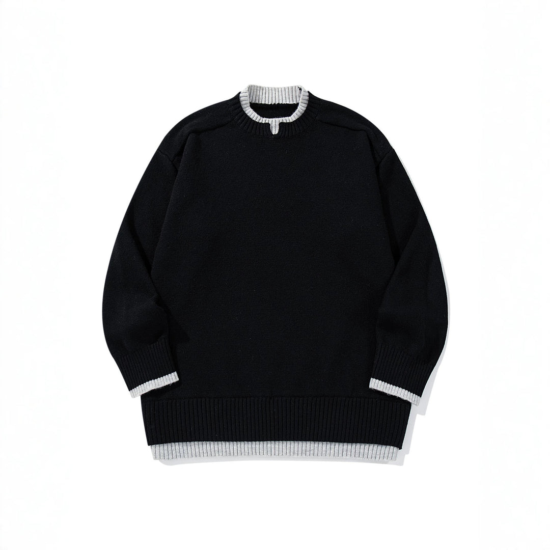 Damen Oversize‑Strickpullover mit kontrastiertem Rippkragen und verlängertem Bund Echoarchiv