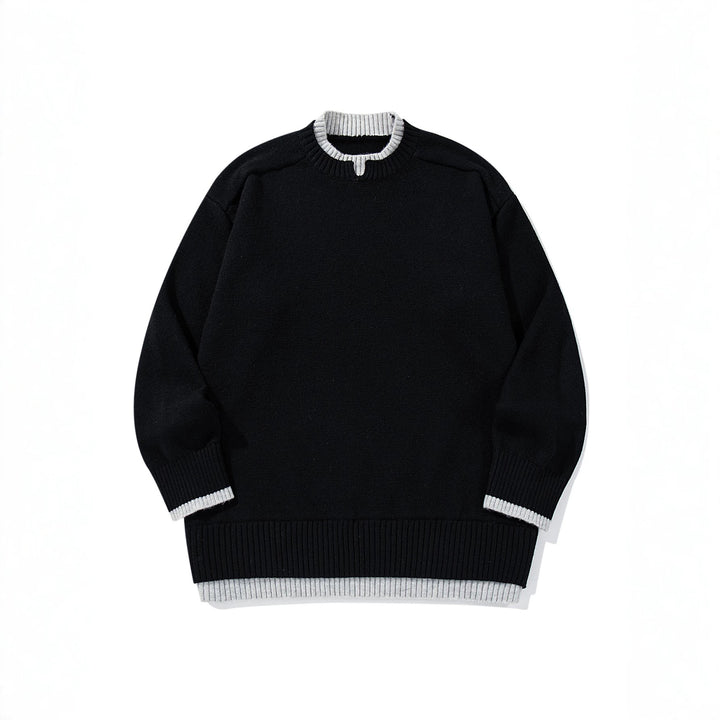 Damen Oversize‑Strickpullover mit kontrastiertem Rippkragen und verlängertem Bund Echoarchiv