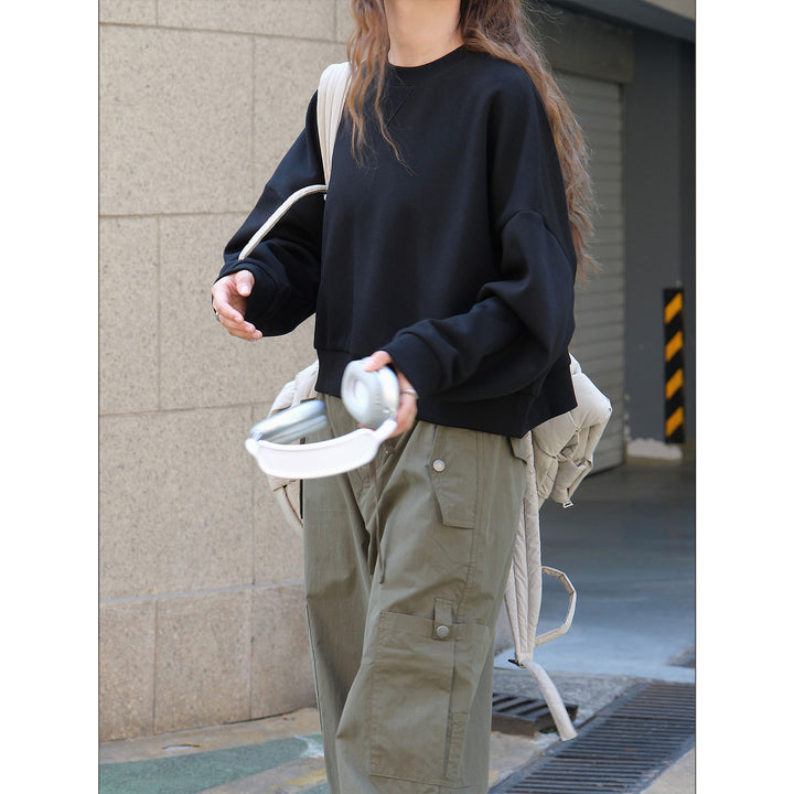 Damen Kurzes Oversize-Sweatshirt mit Raglanärmeln und Rippbündchen Echoarchiv
