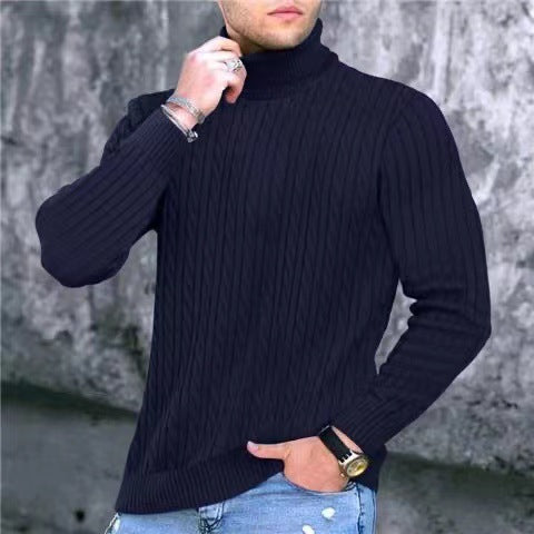 Herren Strickpullover mit modernem Rippmuster und hohem Kragen Echoarchiv