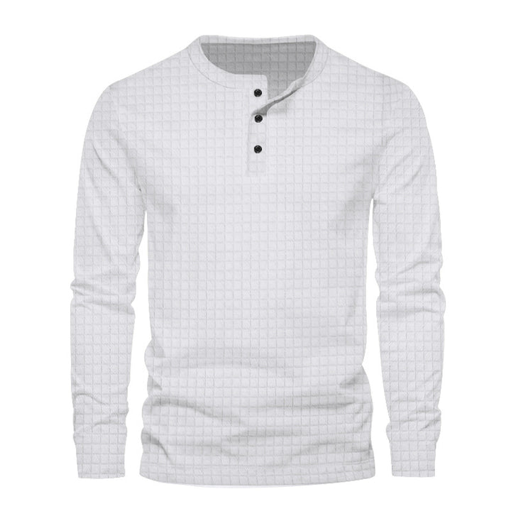 Herren langärmliges Henley-Shirt mit modischem Strukturdesign Echoarchiv