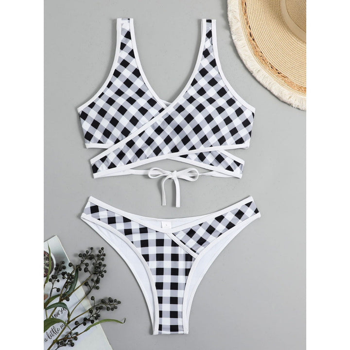 Damen Triangel-Bikini mit modernem Wickel-Design und verspieltem Karomuster Echo Archiv