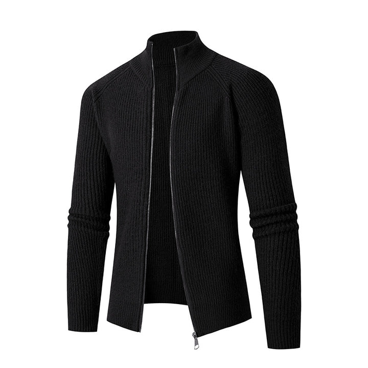 Herren nan schlanker Zip-Cardigan aus Merino-Mix mit Rippstruktur und Raglanärmeln Echo Archiv